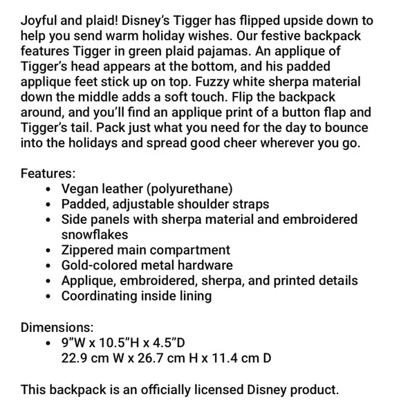 Green Plaid Tigger Backpack - Picture 10 of 10